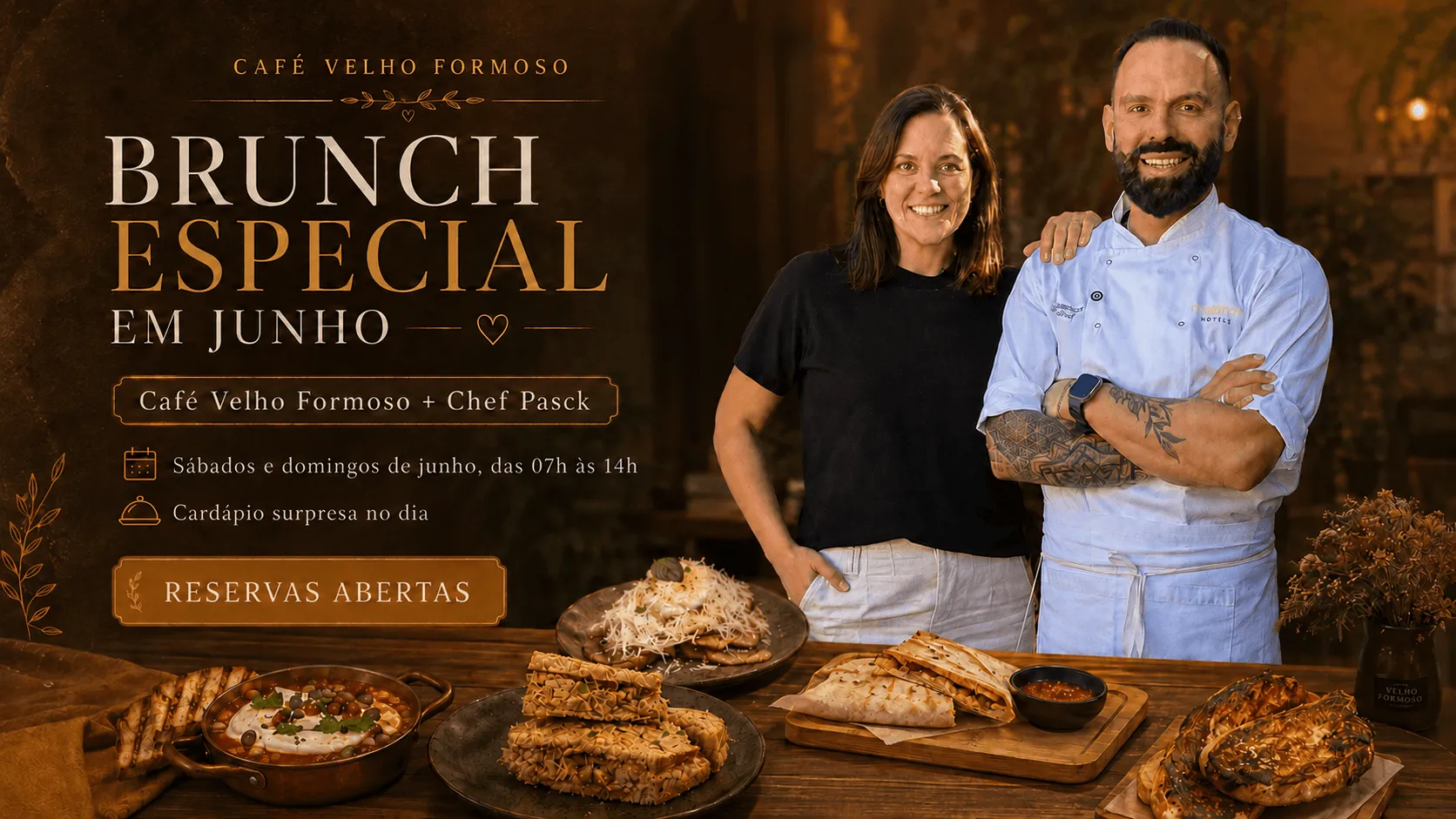 Panfleto da campanha de parceria entre Café Velho Formoso e Chef Pasck